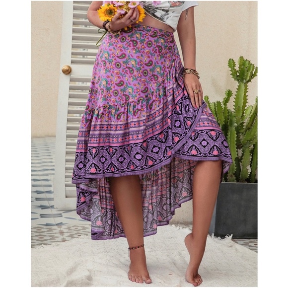 Dresses & Skirts - Boho Floral Paisley Print High Low Maxi Skirt